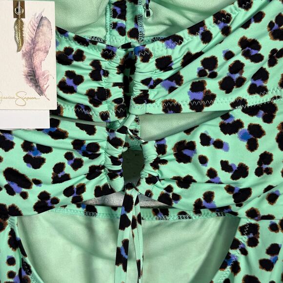 Jessica Simpson Wild Thing Ruched Keyhole Front 1Piece Swimsuit, Leopard Medium - Picture 6 of 10